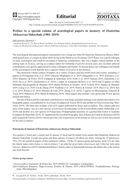 Preface to a Special Volume of Acarological Papers in Memory of Ekaterina Alekseevna Sidorchuk (1981–2019)