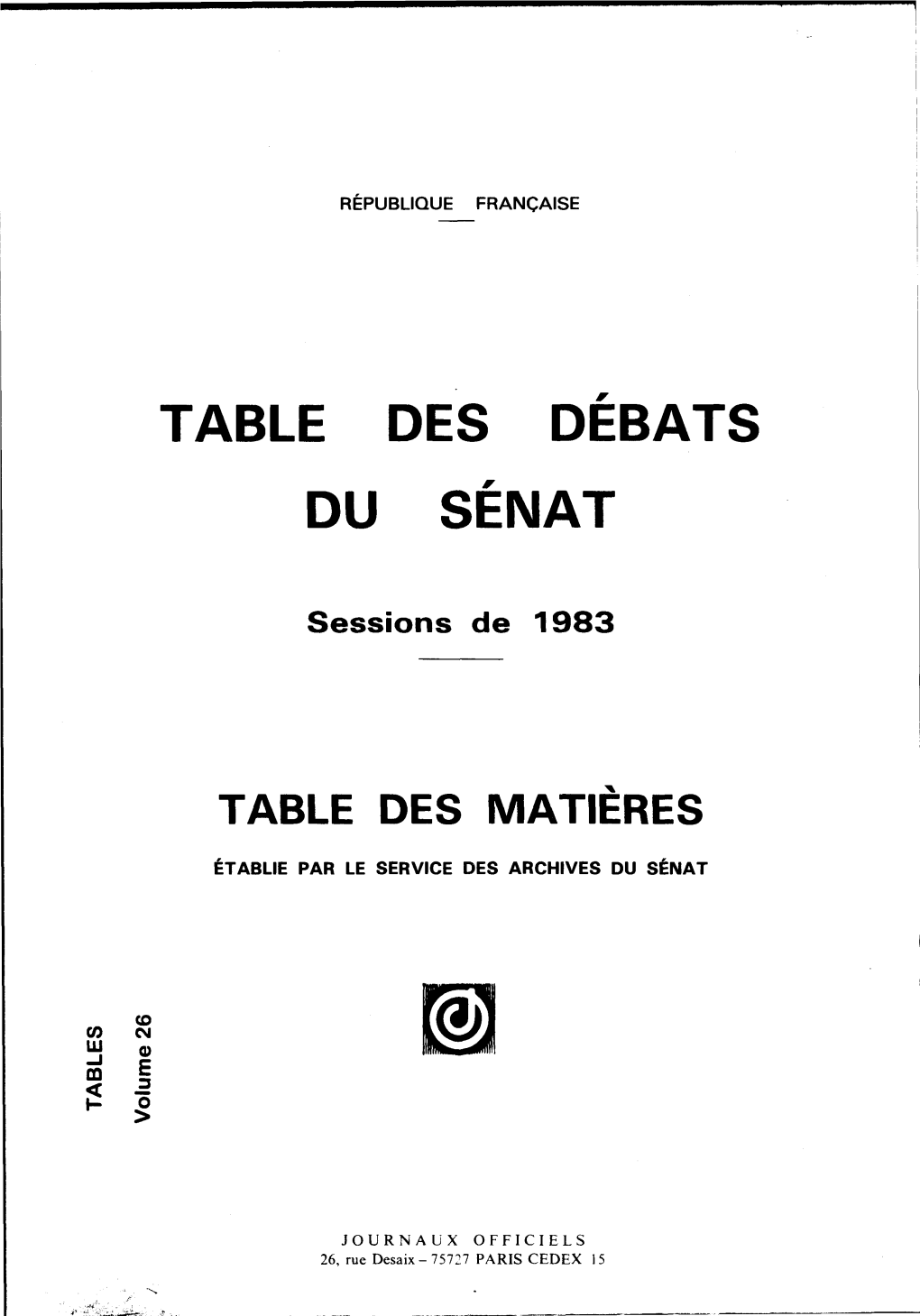 Table Des Débats Du Sénat