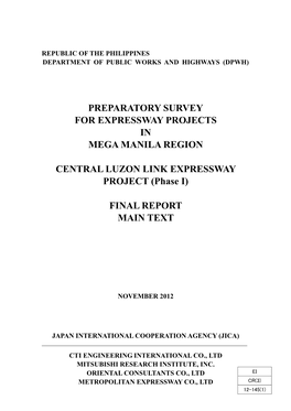 Preparatory Survey for Expressway Projects in Mega Manila Region