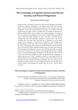 The Cosmology of Cognitive Science from Hesiod, Socrates, and Plato to Wittgenstein