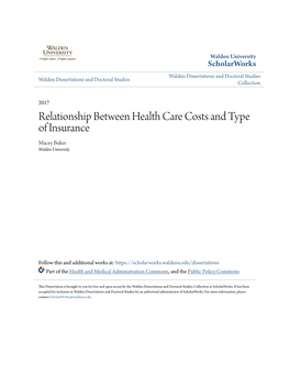 Relationship Between Health Care Costs and Type of Insurance Macey Buker Walden University