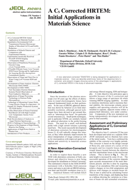 A Cs Corrected HRTEM: Initial Applications in Materials Science