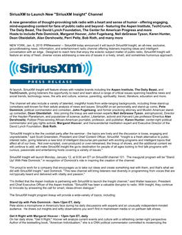Siriusxm to Launch New "Siriusxm Insight" Channel