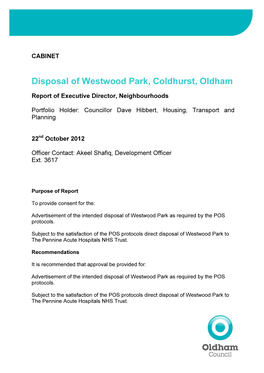 Disposal of Westwood Park, Coldhurst, Oldham