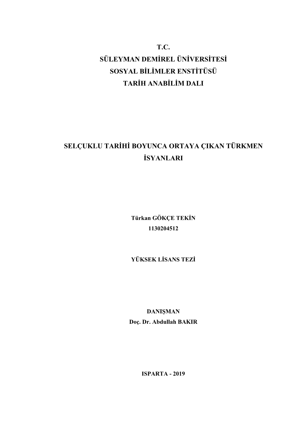 T.C. Süleyman Demirel Üniversitesi Sosyal Bilimler Enstitüsü Tarih Anabilim Dali Selçuklu Tarihi Boyunca Ortaya