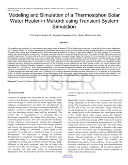 Modeling and Simulation of a Thermosiphon Solar Water Heater in Makurdi Using Transient System Simulation