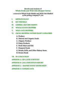 Whole Foods and Wild Oats Shopper Survey