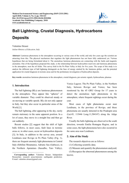 Ball Lightning, Crustal Diagnosis, Hydrocarbons Deposits