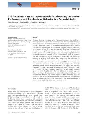 Tail Autotomy Plays No Important Role in Influencing Locomotor Performance and Antipredator Behavior in a Cursorial Gecko