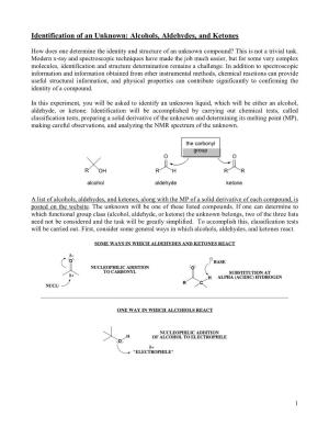 Identification of an Unknown – Alcohols, Aldehydes, and Ketones