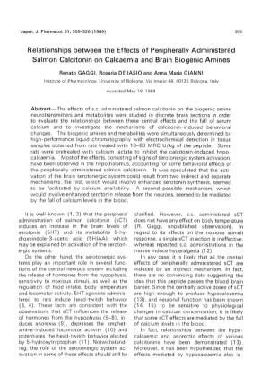 Relationships Between the Effects of Peripherally Administered Salmon Calcitonin on Calcaemia and Brain Biogenic Amines