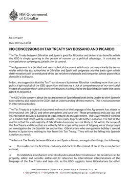 No Concessions in Tax Treaty Say Bossano and Picardo