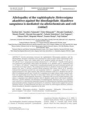 Allelopathy of the Raphidophyte Heterosigma Akashiwo Against the Dinoflagellate Akashiwo Sanguinea Is Mediated Via Allelochemicals and Cell Contact