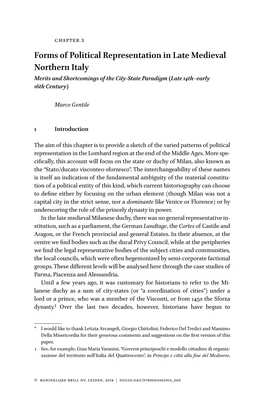 Forms of Political Representation in Late Medieval Northern Italy Merits and Shortcomings of the City-State Paradigm (Late 14Th–Early 16Th Century)