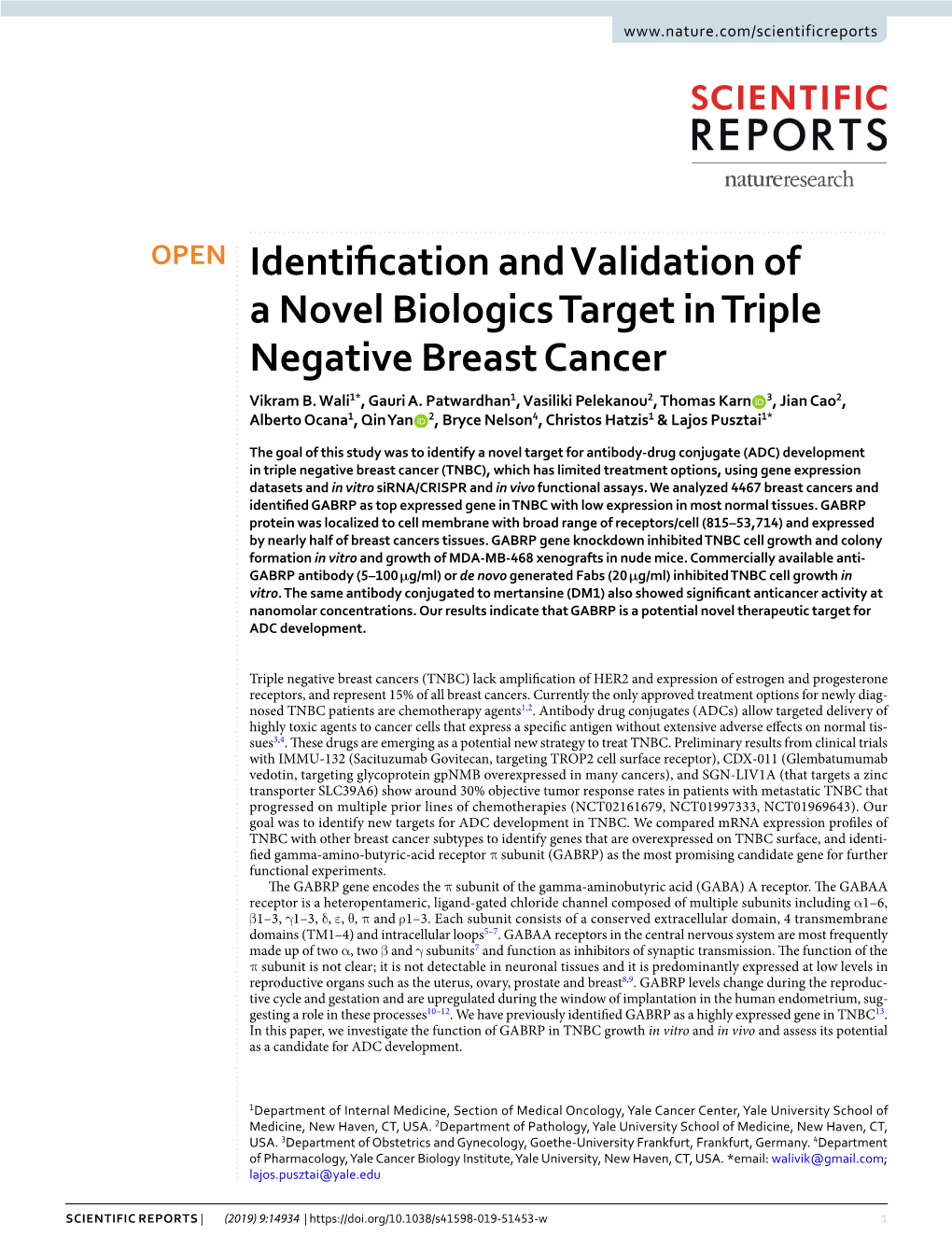 Identification and Validation of a Novel Biologics Target in Triple Negative