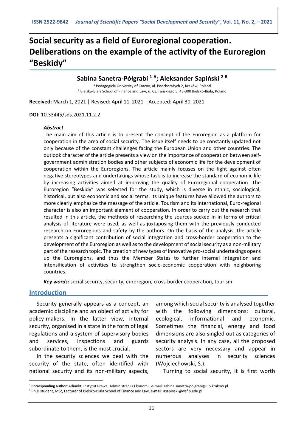 Social Security As a Field of Euroregional Cooperation