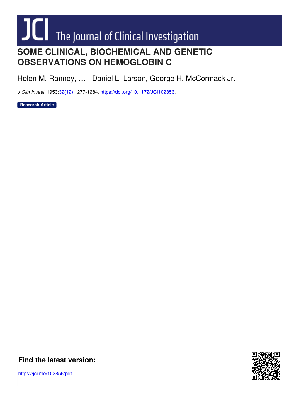 Some Clinical, Biochemical and Genetic Observations on Hemoglobin C