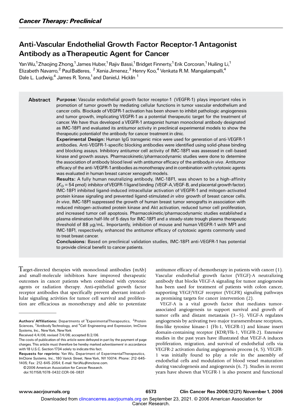 Anti-Vascular Endothelial Growth Factor Receptor-1Antagonist