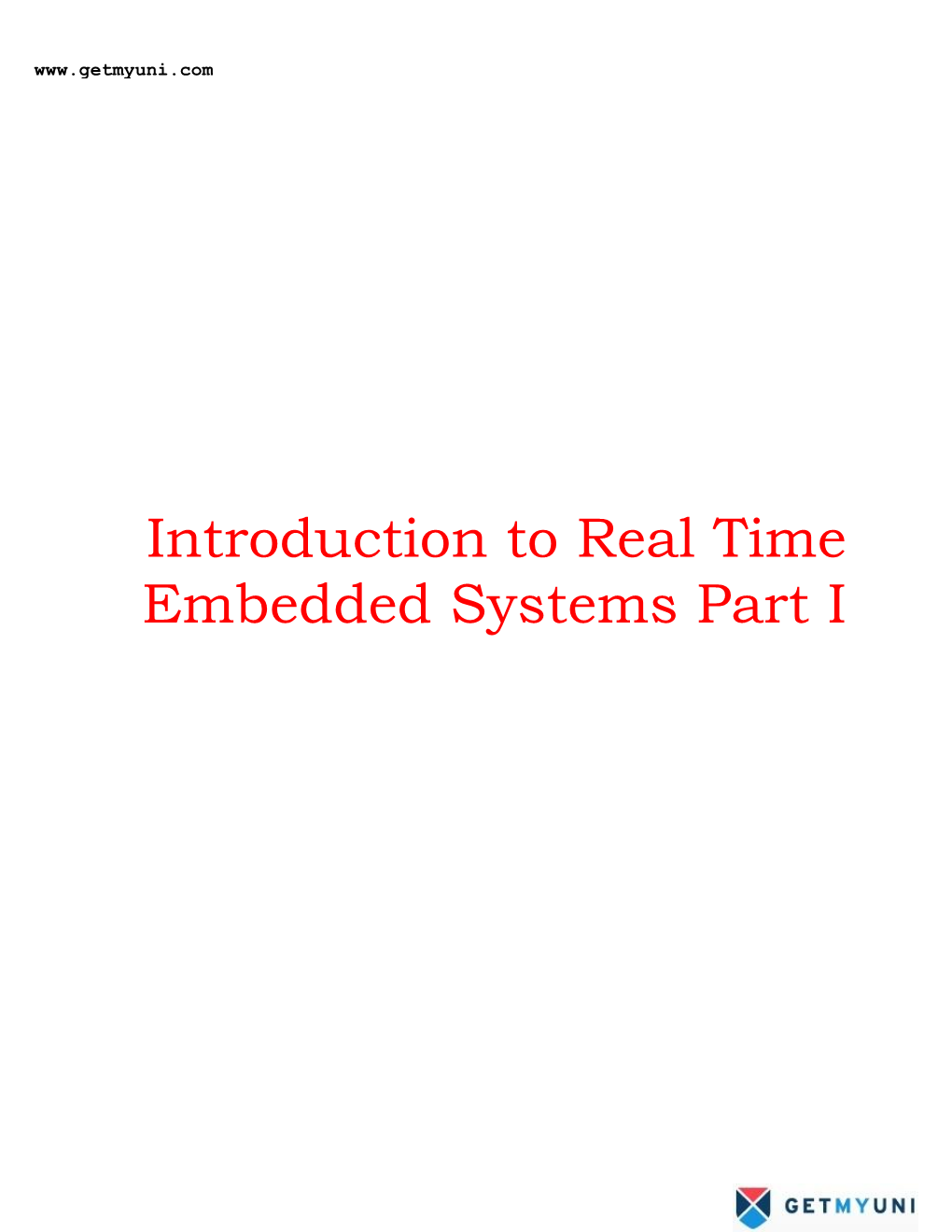 Introduction to Real Time Embedded Systems Part I