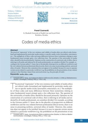 Codes of Media Ethics