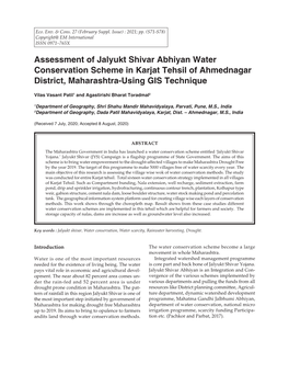Assessment of Jalyukt Shivar Abhiyan Water Conservation Scheme in Karjat Tehsil of Ahmednagar District, Maharashtra-Using GIS Technique