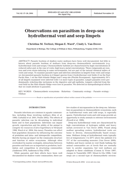 Observations on Parasitism in Deep-Sea Hydrothermal Vent and Seep Limpets