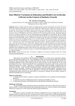 Inter-District Variations in Education and Health Care in Kerala: a Review in the Context of Inclusive Growth