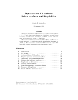Dynamics on K3 Surfaces: Salem Numbers and Siegel Disks