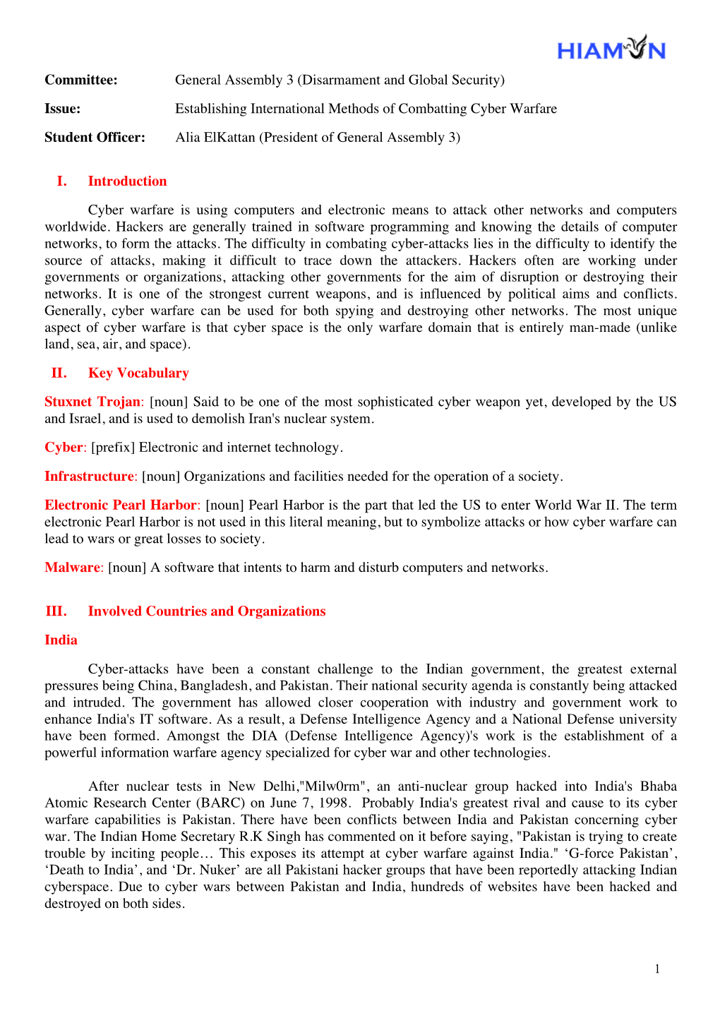 Committee: General Assembly 3 (Disarmament and Global Security