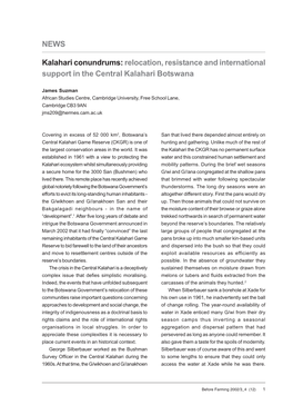 Relocation, Resistance and International Support in the Central Kalahari Botswana