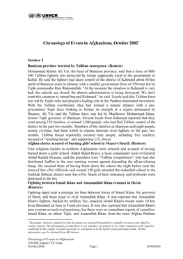 Chronology of Events in Afghanistan, October 2002*