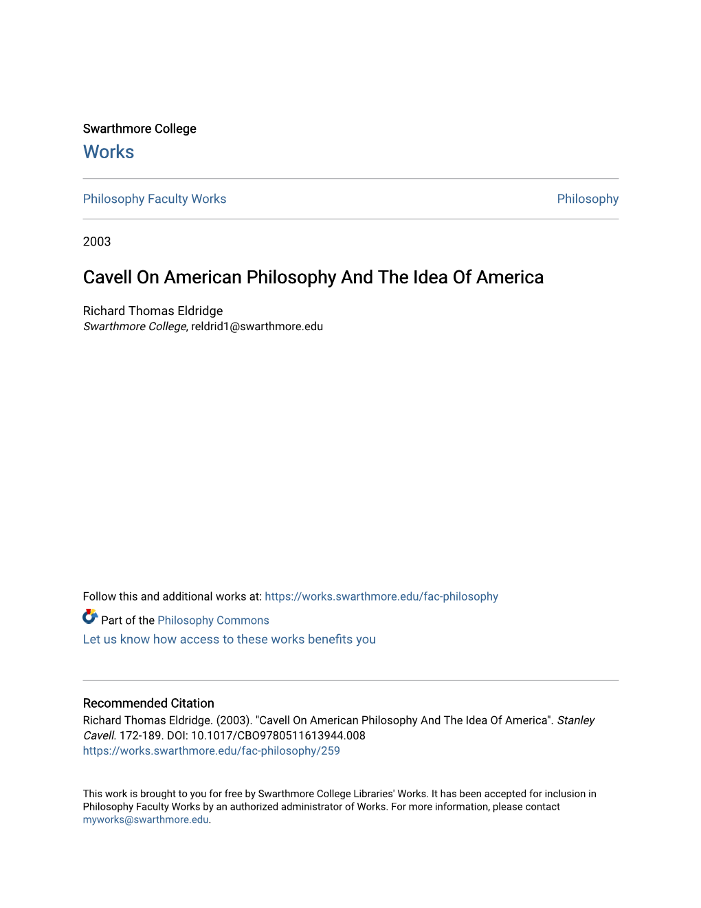 Cavell on American Philosophy and the Idea of America