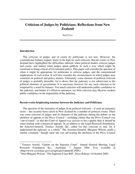 Criticism of Judges by Politicians: Reflections from New Zealand
