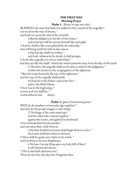 THE FIRST DAY Morning Prayer Psalm 1. Beatus Vir Qui Non Abiit