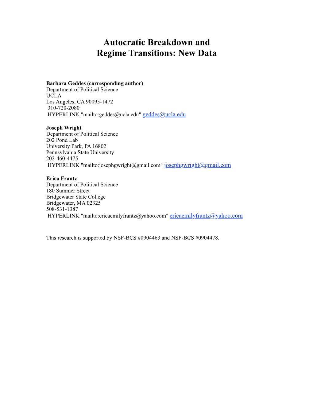 Autocratic Breakdown and Regime Transitions: New Data