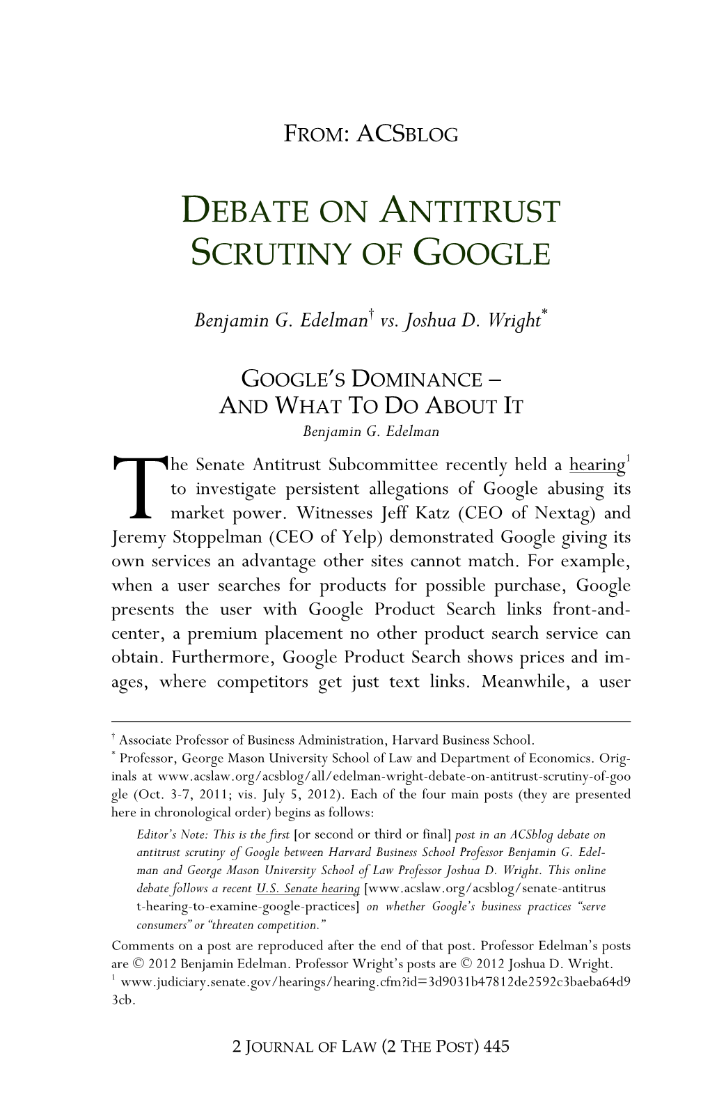 Debate on Antitrust Scrutiny of Google