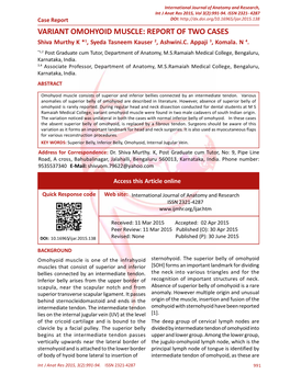 VARIANT OMOHYOID MUSCLE: REPORT of TWO CASES Shiva Murthy K *1, Syeda Tasneem Kauser 2, Ashwini.C