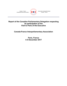 Report of the Canadian Palriamentary Delegation Respecting Its