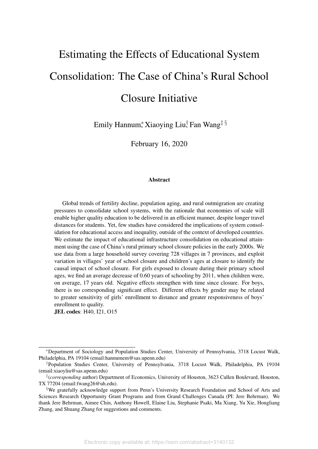 The Case of China's Rural School Closure Initiative