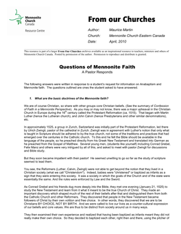 Questions of Mennonite Faith a Pastor Responds