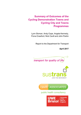 Summary of Outcomes of the Cycling Demonstration Towns and Cycling City and Towns Programmes