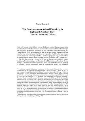 The Controversy on Animal Electricity in Eighteenth-Century Italy: Galvani, Volta and Others