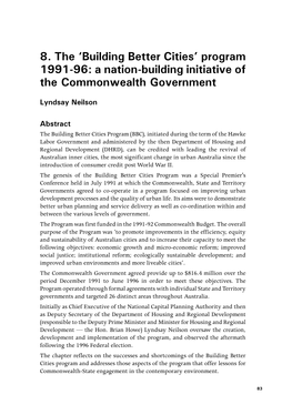 Building Better Cities’ Program 1991-96: a Nation-Building Initiative of the Commonwealth Government
