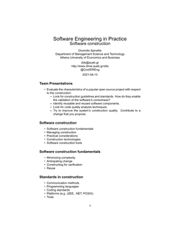 Software Engineering in Practice Software Construction