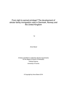 From Right to Earned Privilege? the Development of Stricter Family Immigration Rules in Denmark, Norway and the United Kingdom