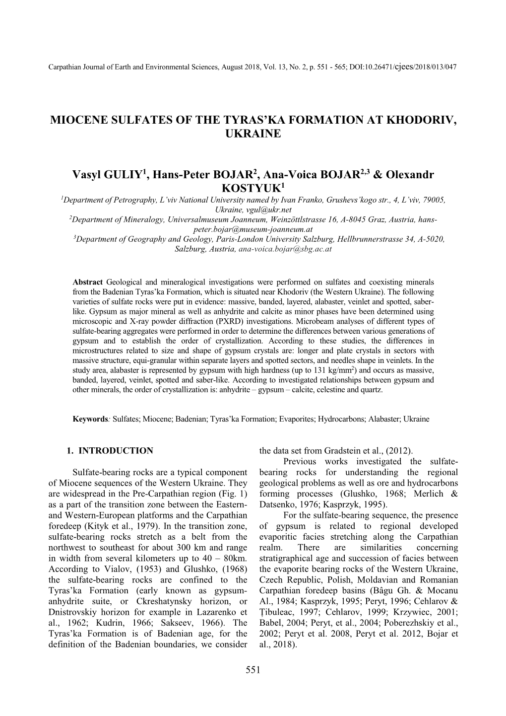 Miocene Sulfates of the Tyras'ka Formation At