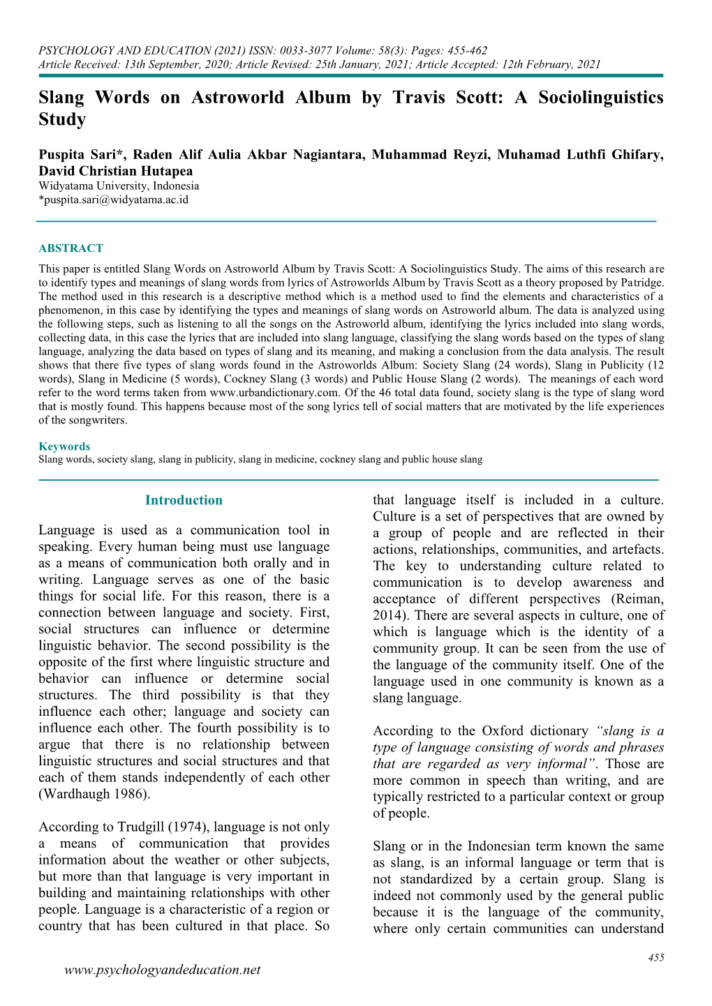 Slang Words on Astroworld Album by Travis Scott: a Sociolinguistics Study