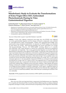 Metabolomic Study to Evaluate the Transformations of Extra-Virgin Olive Oil’S Antioxidant Phytochemicals During in Vitro Gastrointestinal Digestion