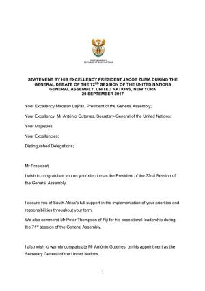 Statement by His Excellency President Jacob Zuma