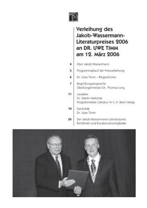 Verleihung Des Jakob-Wassermann- Literaturpreises 2006 an DR